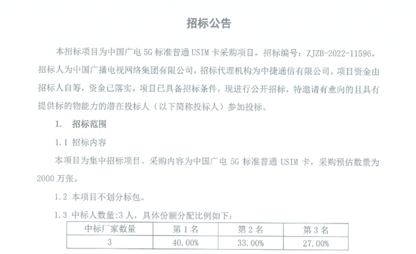 192号段快来了！广电5G USIM卡集采结果出炉：31省2000万张