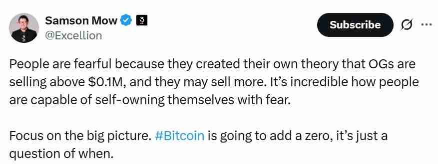 Samson Mow最新观点：比特币（BTC）牛市尚未开始