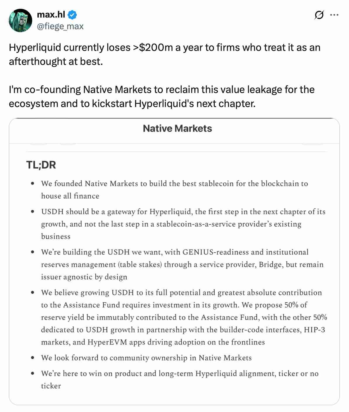 一文了解Ethena退出Hyperliquid USDH稳定币竞标,为Native Markets扫清道路